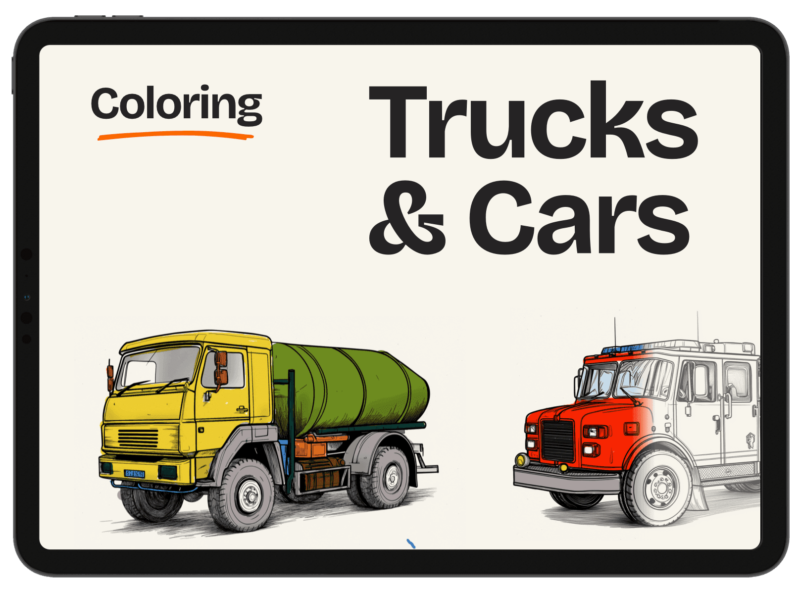 iPad coloring app - cars, trucks, vehicles